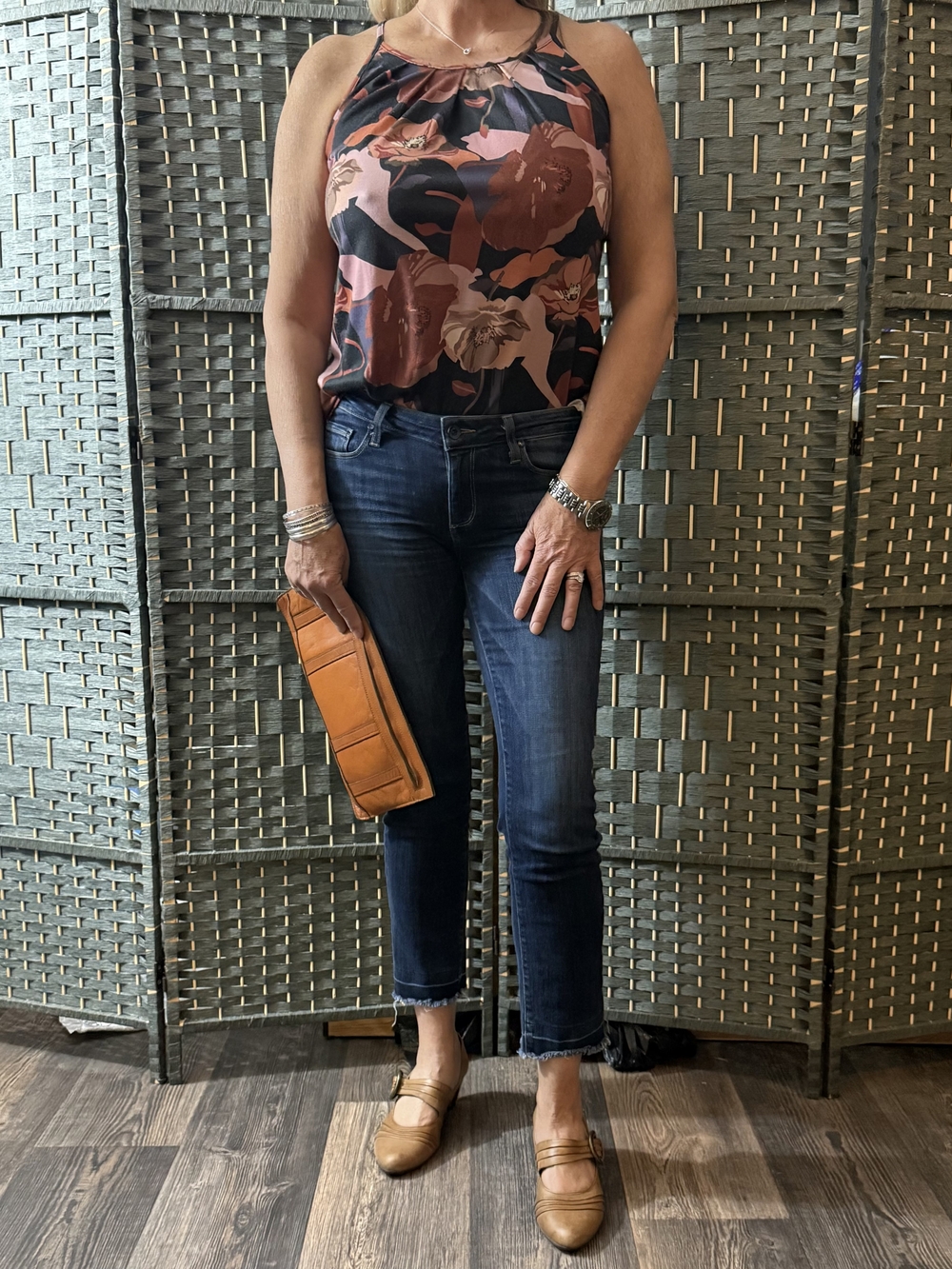 Floral Halter Tank Top in Black and Rose - Unbranded